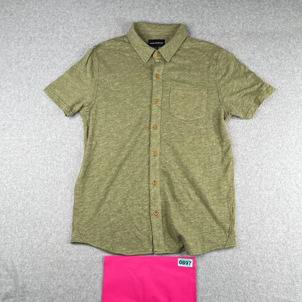 Lucky Brand Shirt Medium Green Heather Casual Button Up Short Sleeve Mens
